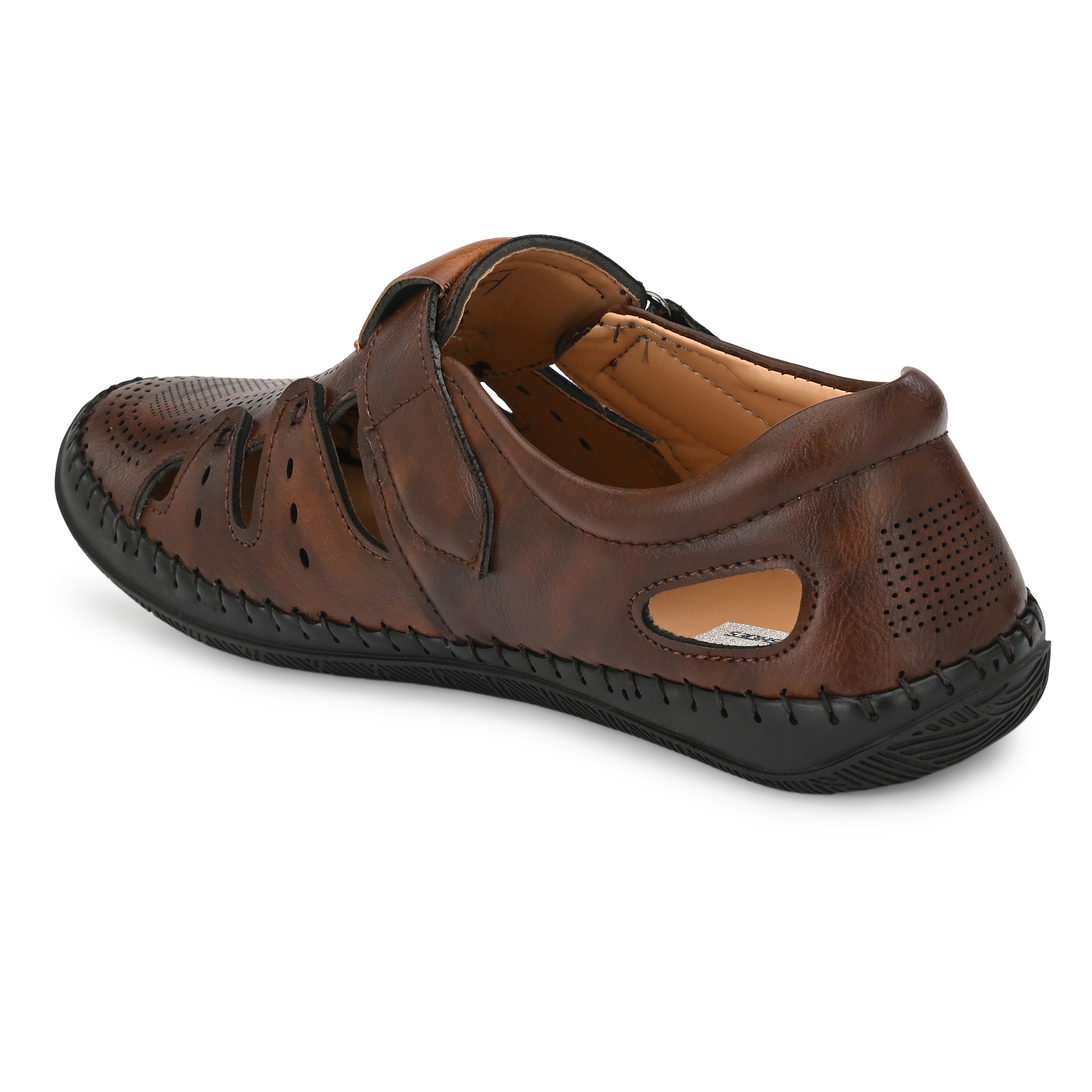 bucik men brown synthetic slip on leather sandals
