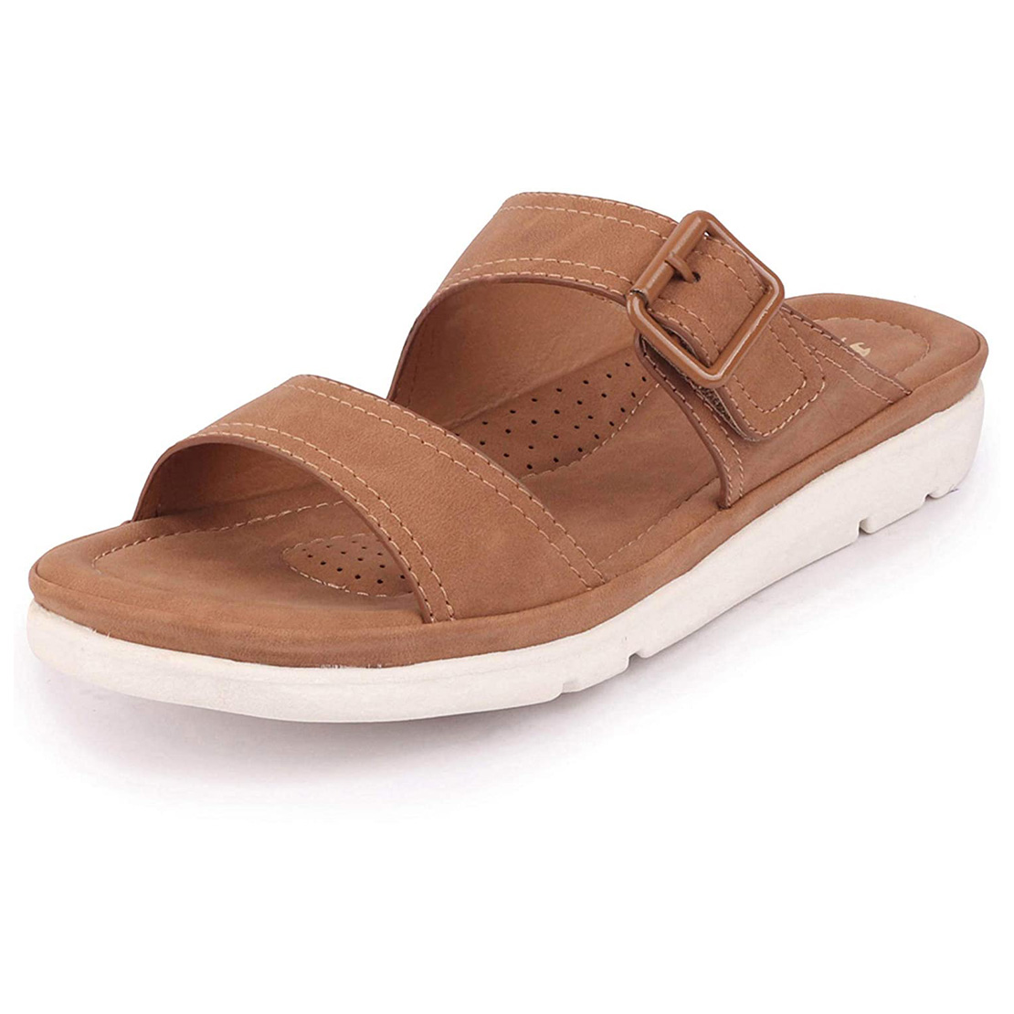 Buy Bata Women's Brown Lightweight Suede Leather Double Strap Slippers