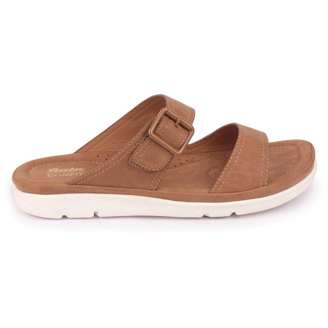 Buy Bata Women's Brown Lightweight Suede Leather Double Strap Slippers
