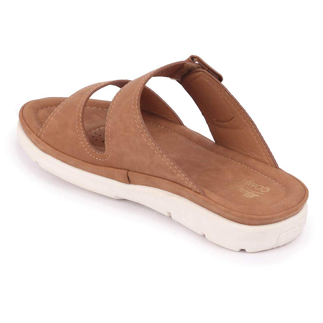 Buy Bata Women's Brown Lightweight Suede Leather Double Strap Slippers