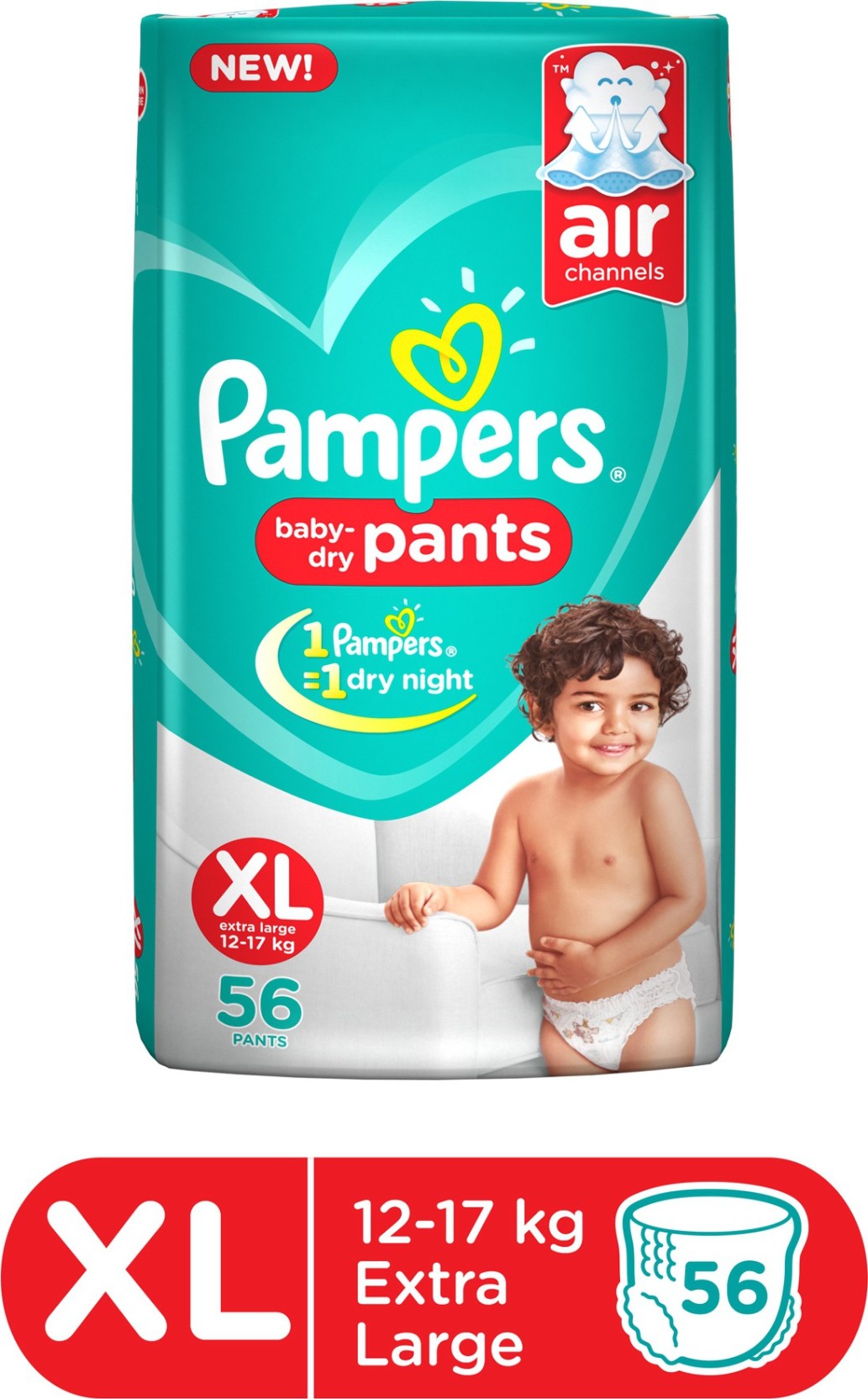 Buy Pampers Baby-Dry Pants Diaper - XL (56 Pieces) Online @ ₹1495 From ...