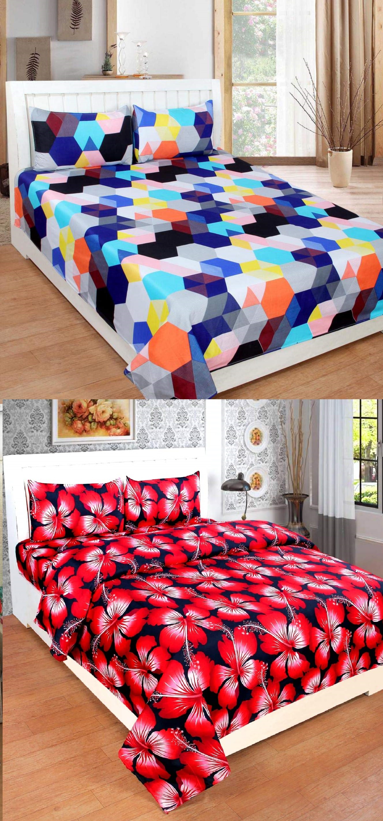 Buy SHAKRIN 3d Printed Poly Cotton Double Bedsheets with Pillow Covers