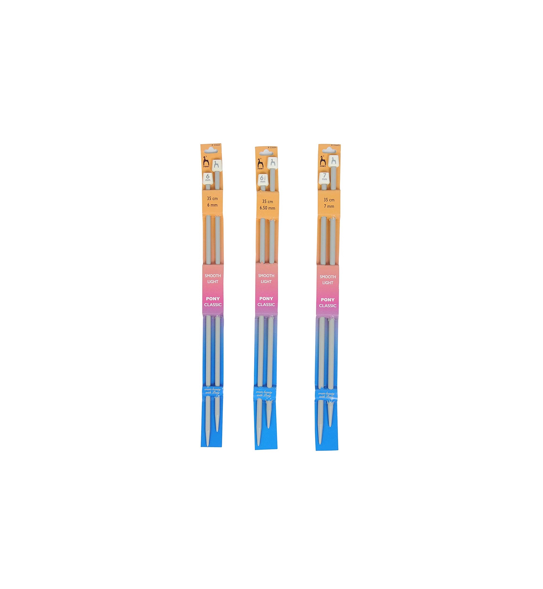 Vardhman Pony Classic Knitting Pack of no, 2, 3, 4, Smooth Light 35 cm Long Plastic Needles