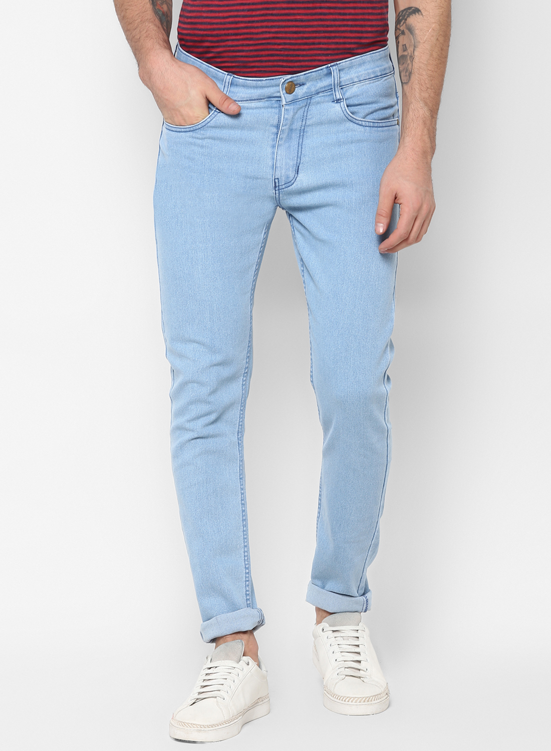 Buy Urbano Fashion Men's Ice Blue Slim Fit Denim Jeans Stretchable ...
