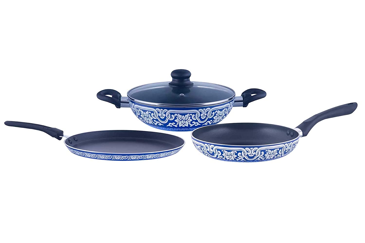 Buy Brilliant Blue Pottery Induction Base Nonstick Cookware Set (4