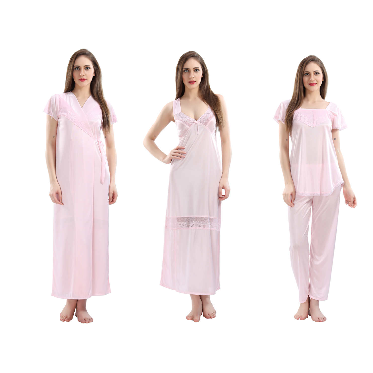 Buy Juliana Dream Pink Satin Nightwear Set Nighty Robe Top Capri Online ₹1149 From Shopclues 3837