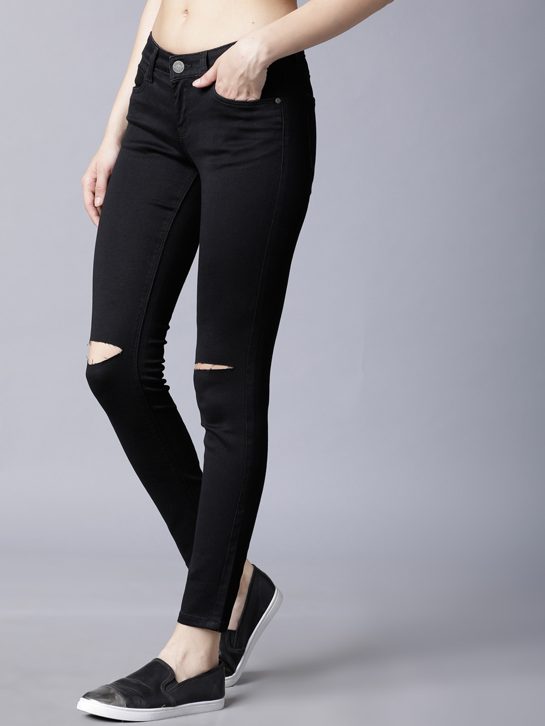 Buy Hootry Women Black Skinny Fit High-Rise Clean Look Stretchable ...