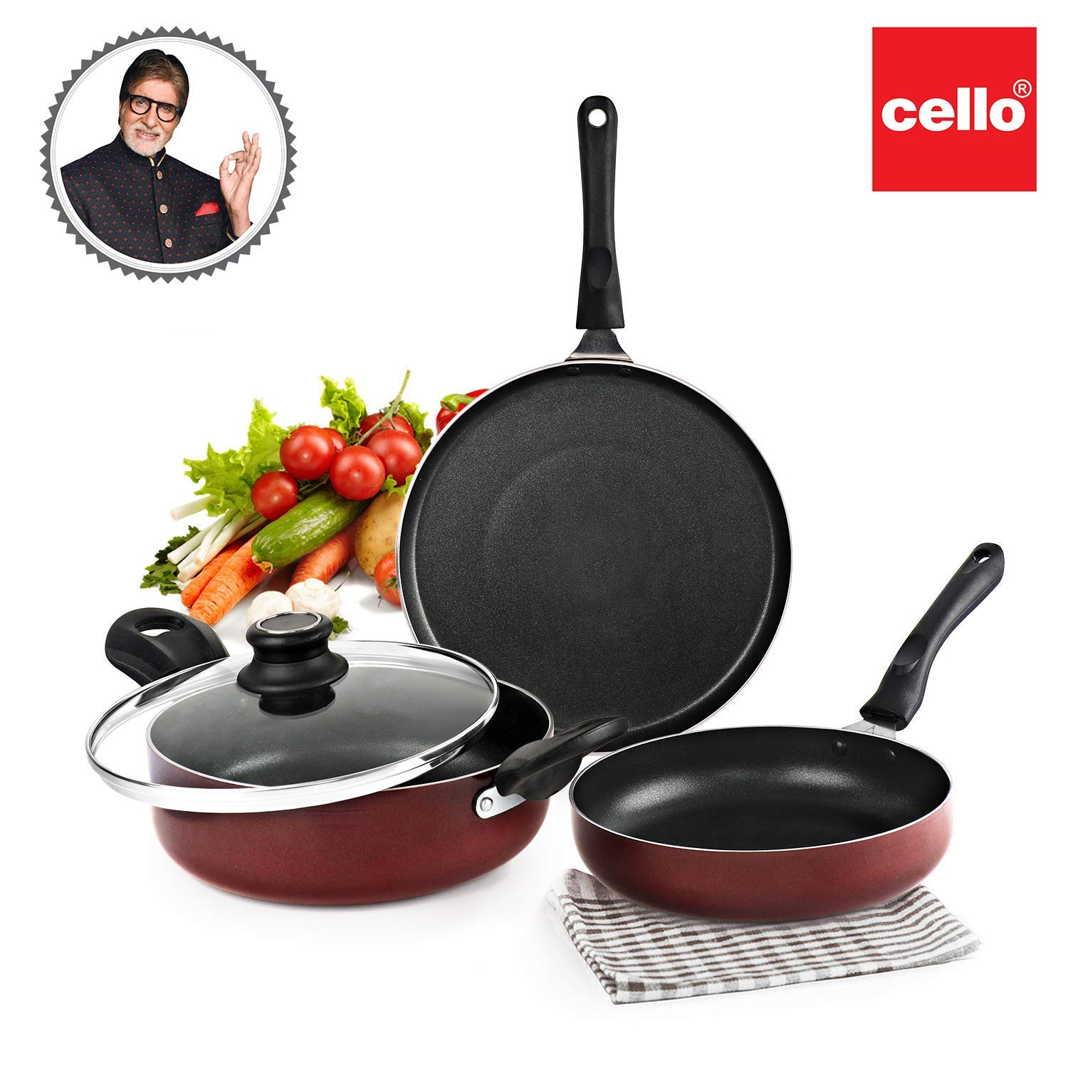 Buy Cello Prima Induction Base NonStick Aluminium Cookware Set, 3