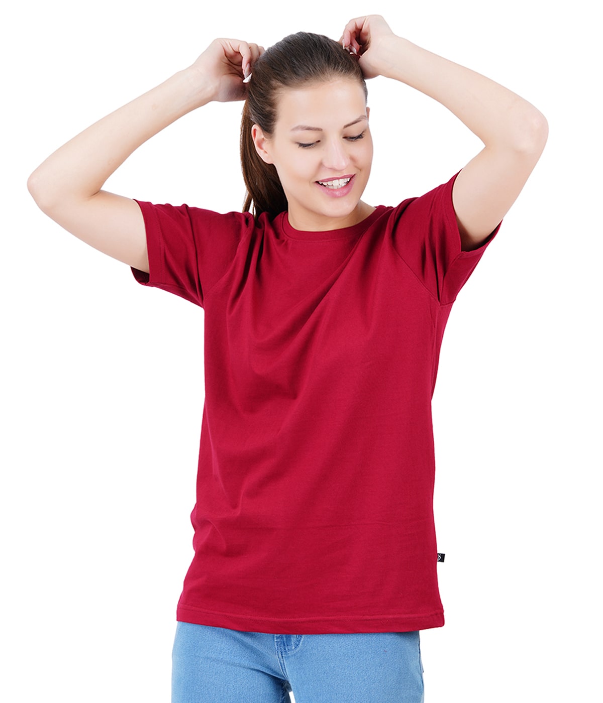 Stoovs, Women Cotton T Shirt, Maroon Solid Half Sleeve T shirt