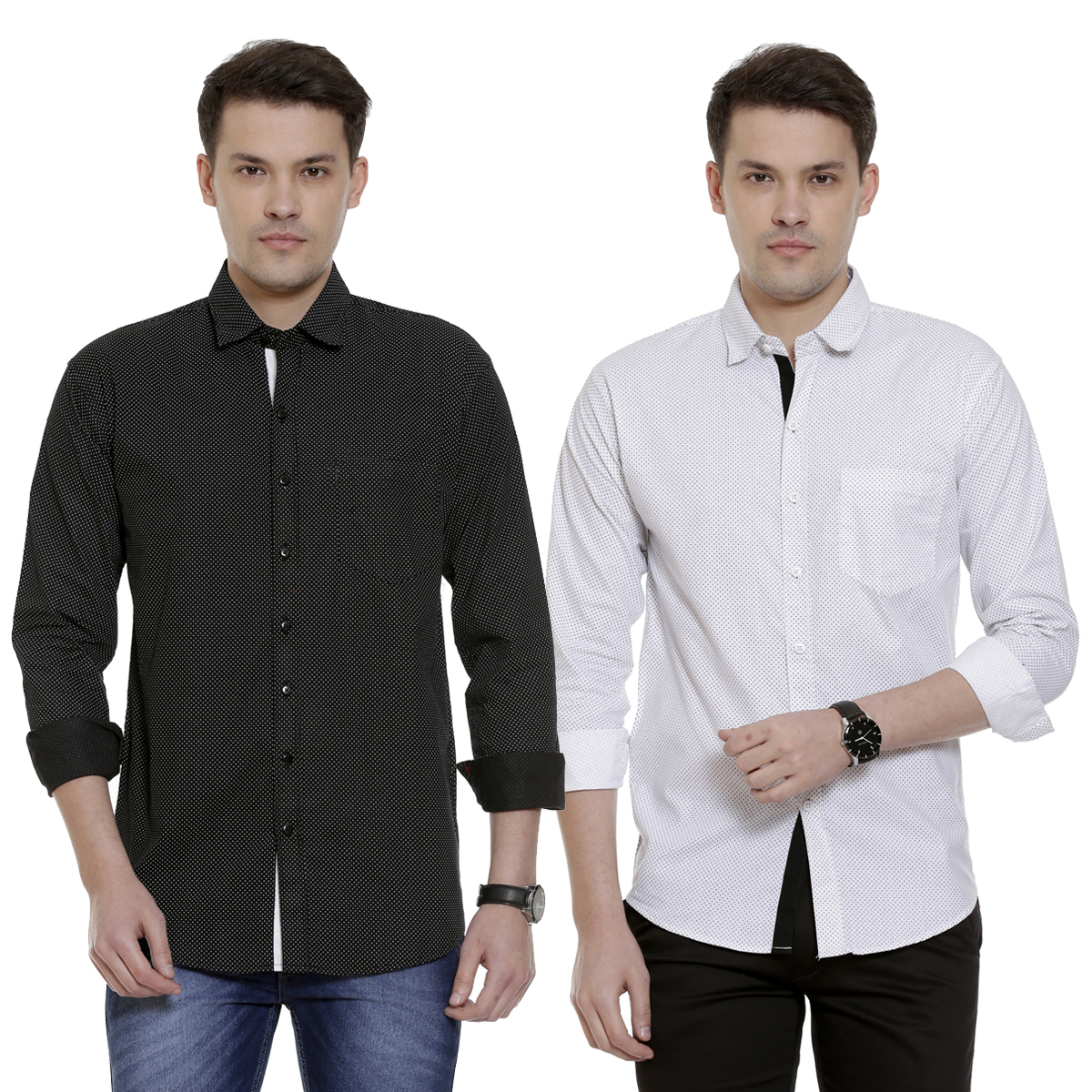 StyloClues Men's Dotted Black White Casual Shirts