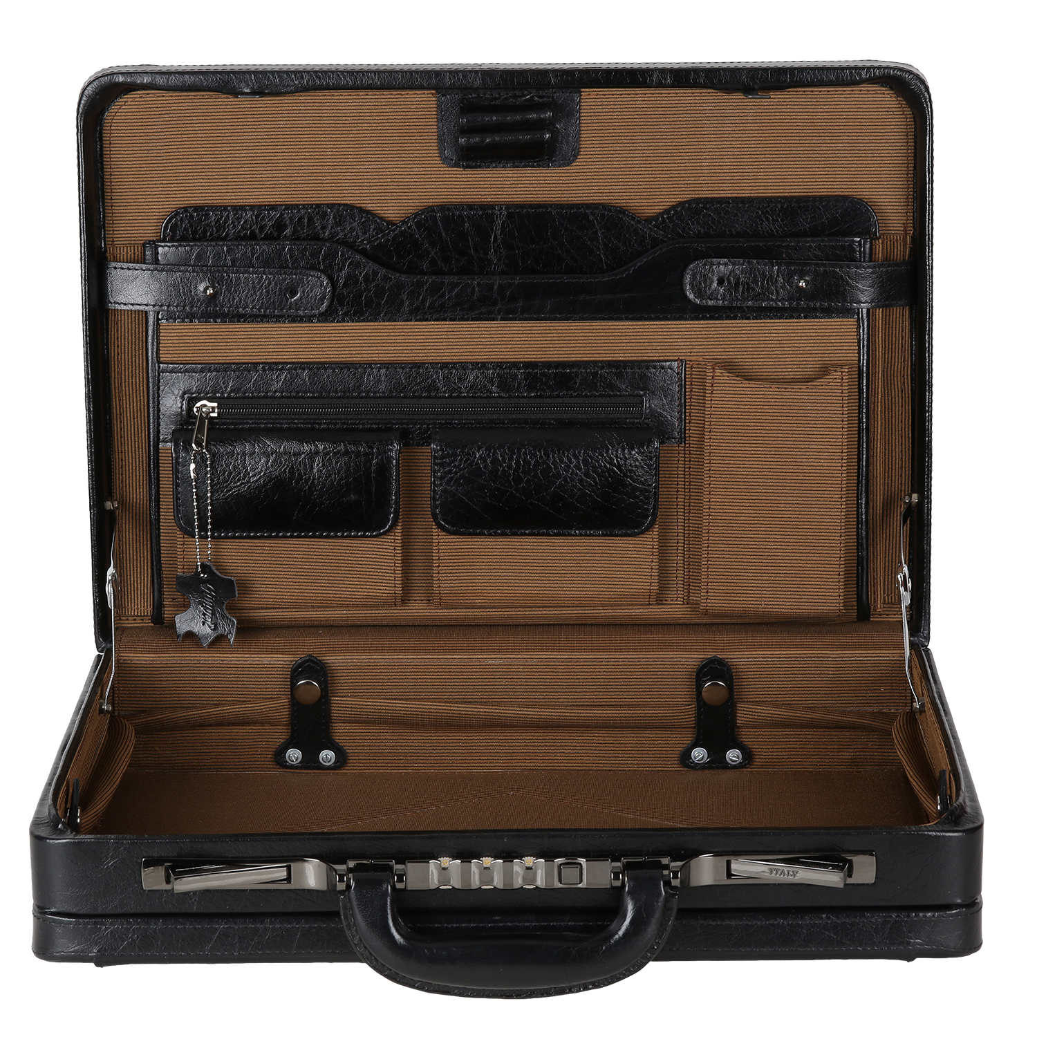 Buy SQAS Pure Full Grain Genuine Leather Expandable Black Attache