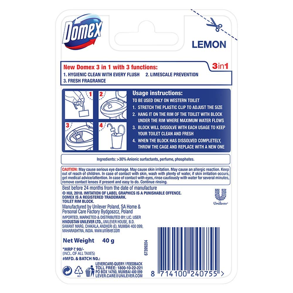 Buy Domex3 In 1 Lemon Power Rim Block Toilet Cleaner40 Gm Online