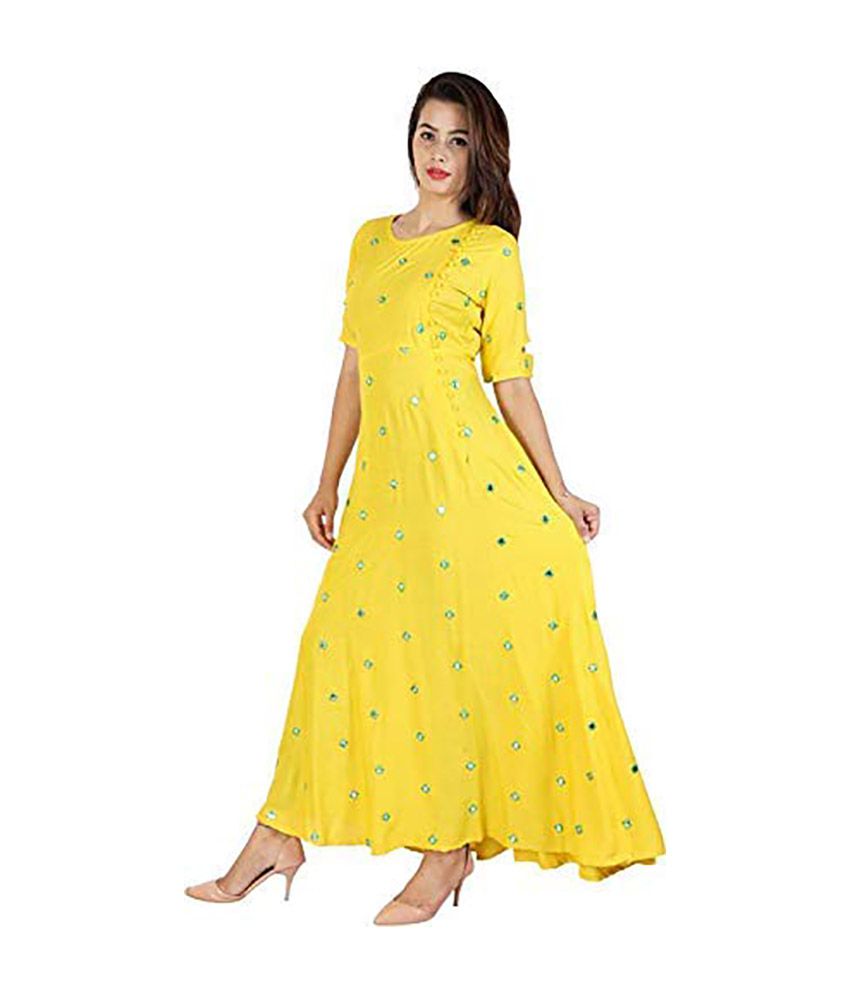 Rayon Slub Embroidered Anarkali Calf Length Kurta