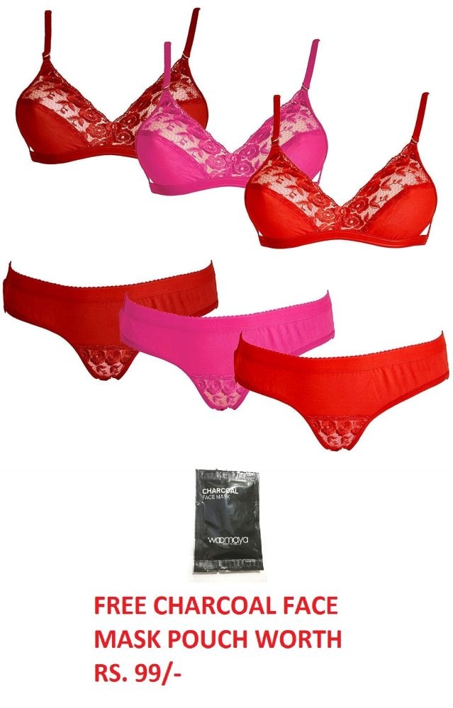 Buy 3 Bra And 3 Panty Womens Cotton Bra Panty Set Very Sexy Design Color May Be Different Online 9810