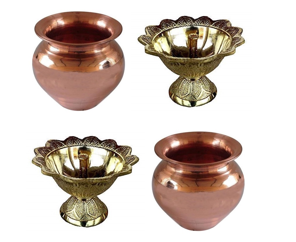 Stylewell Combo Of 4 Pcs Diwali Devdas  No 1   Oil / Ghee Diya With Copper   2 No   Kalash Lota