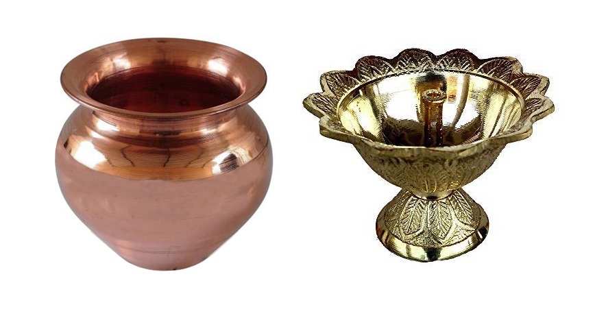 Uniqon Combo Of Diwali Devdas  No 1   Oil / Ghee Diya With Copper   2 No   Kalash Lota