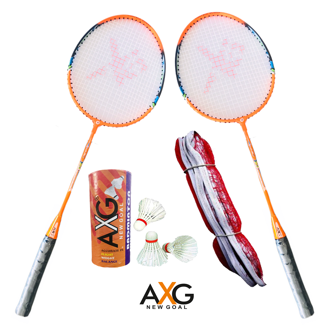 Buy AXG New Goal AX-8 Rugged Aluminium Badminton Set (2 Racquets, 3 ...