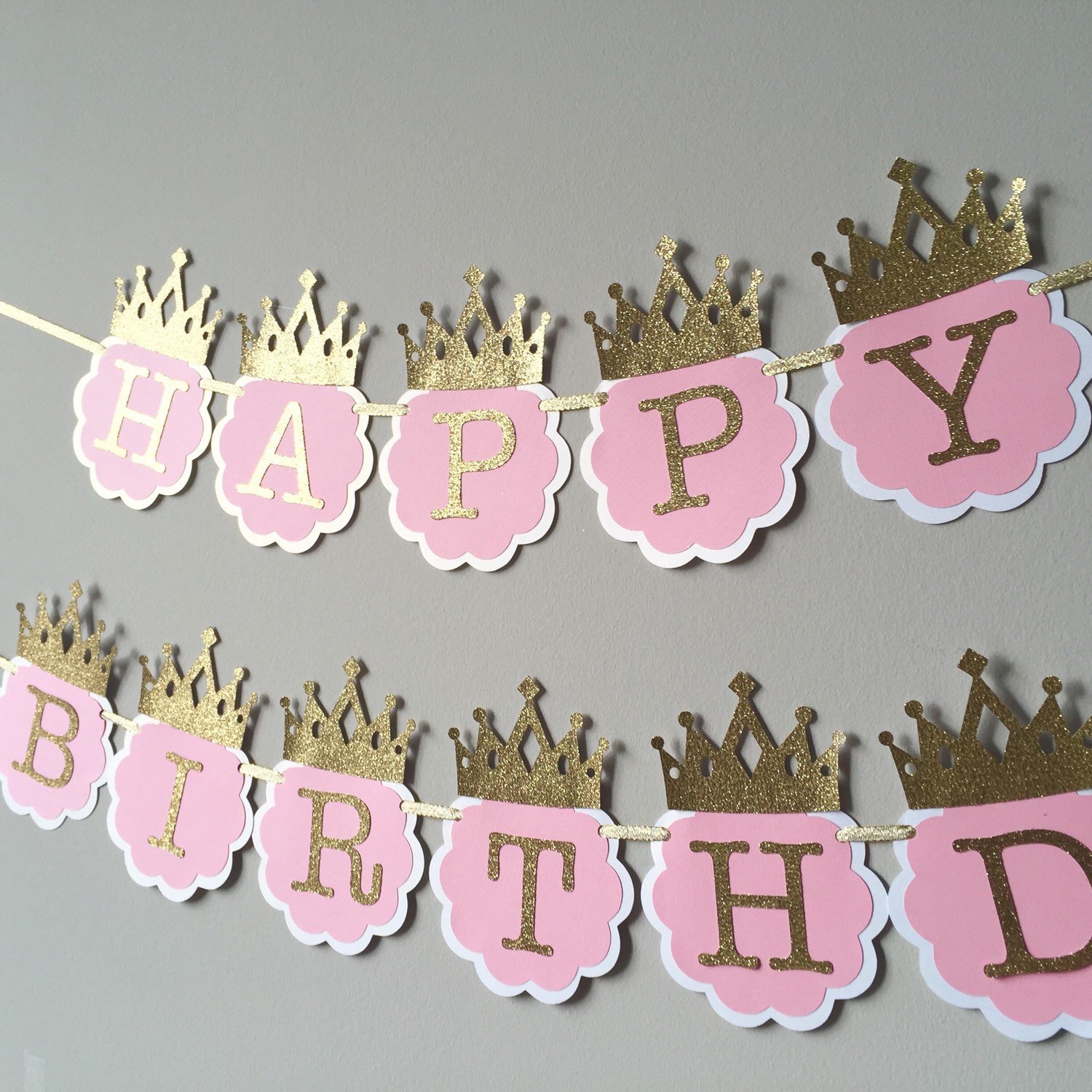 Buy Princess Glitter Pink and Gold Happy Birthday Crown Banner / Happy ...