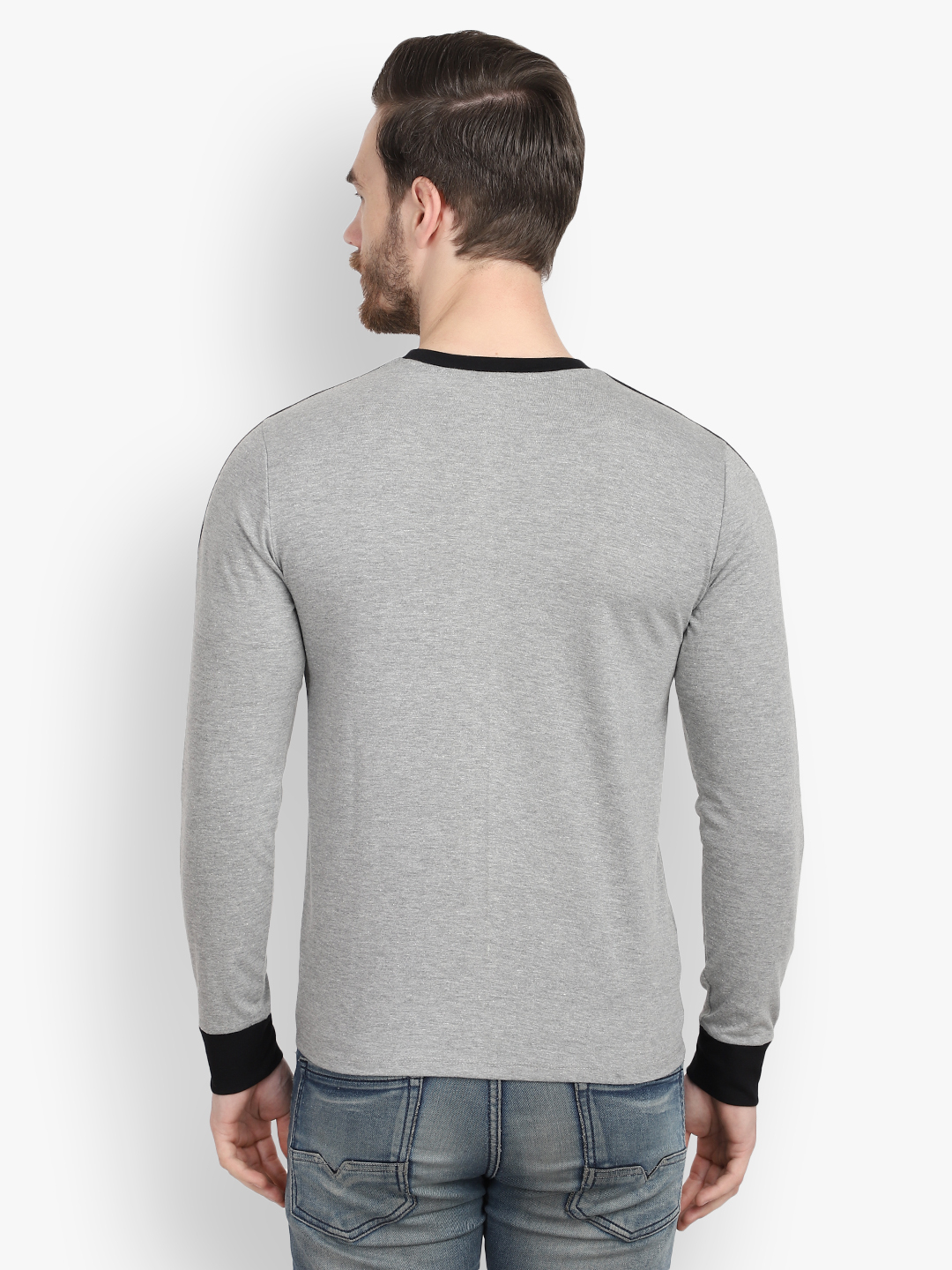 Buy Men Grey Solid Round Neck Full Sleeve T Shirt Online ₹399 From