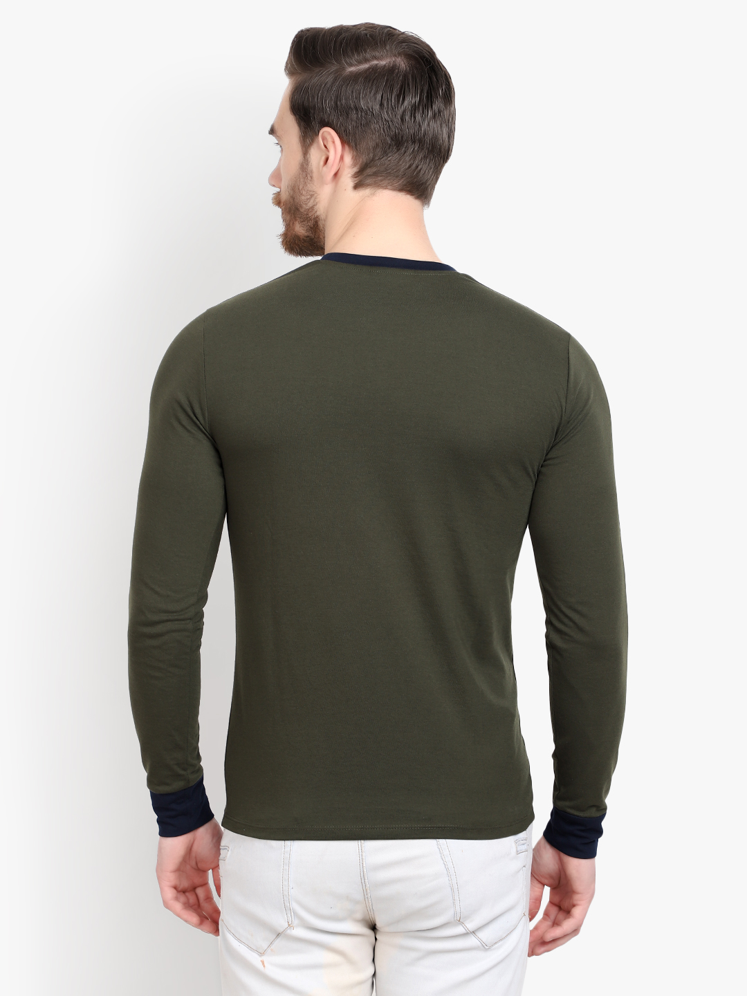 Buy Men Olive Solid Round Neck Full Sleeve T Shirt By Le Bourgeois