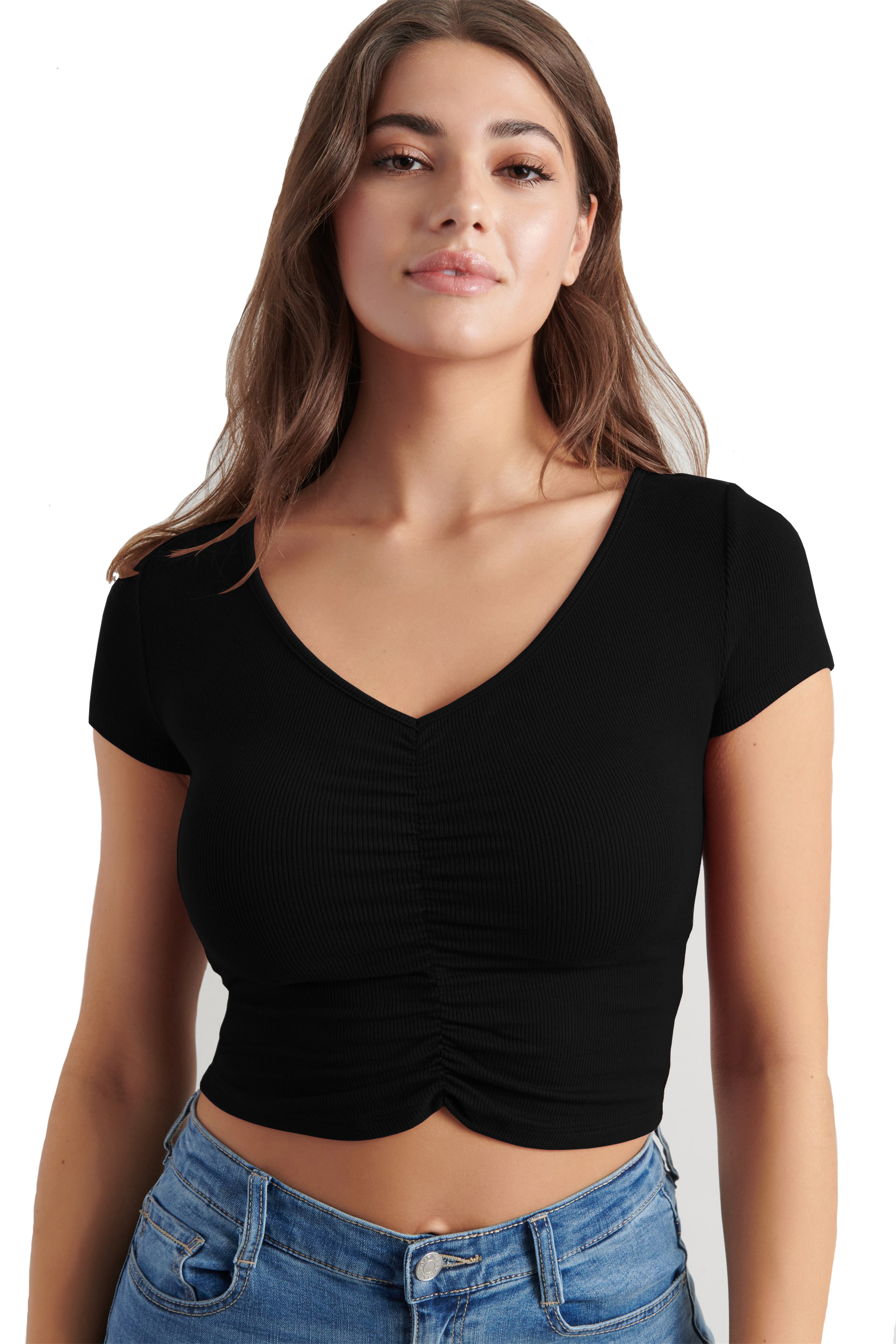 Buy THE BLAZZE 1151 Women's Basic Sexy V Neck Slim Fit Crop Top T-Shirt ...