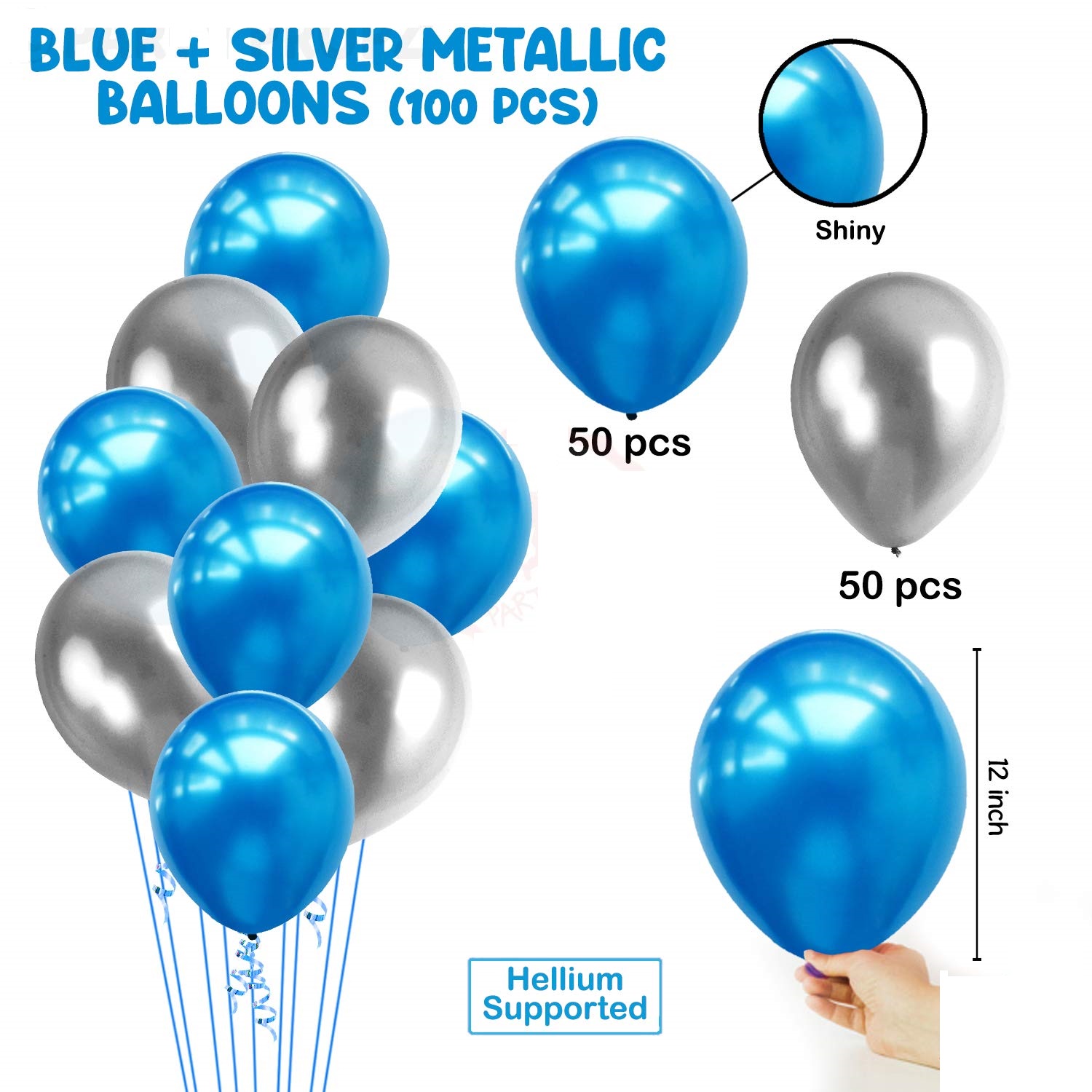 Buy 100Pcs Blue and Silver Metallic Balloons for Birthday Decorations ...