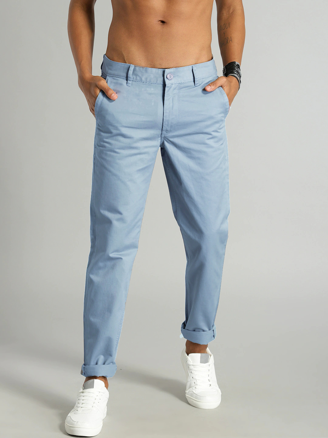 Buy Fashlook Sky Blue Slim Fit Casual Trousers For Men Online @ ₹749 ...