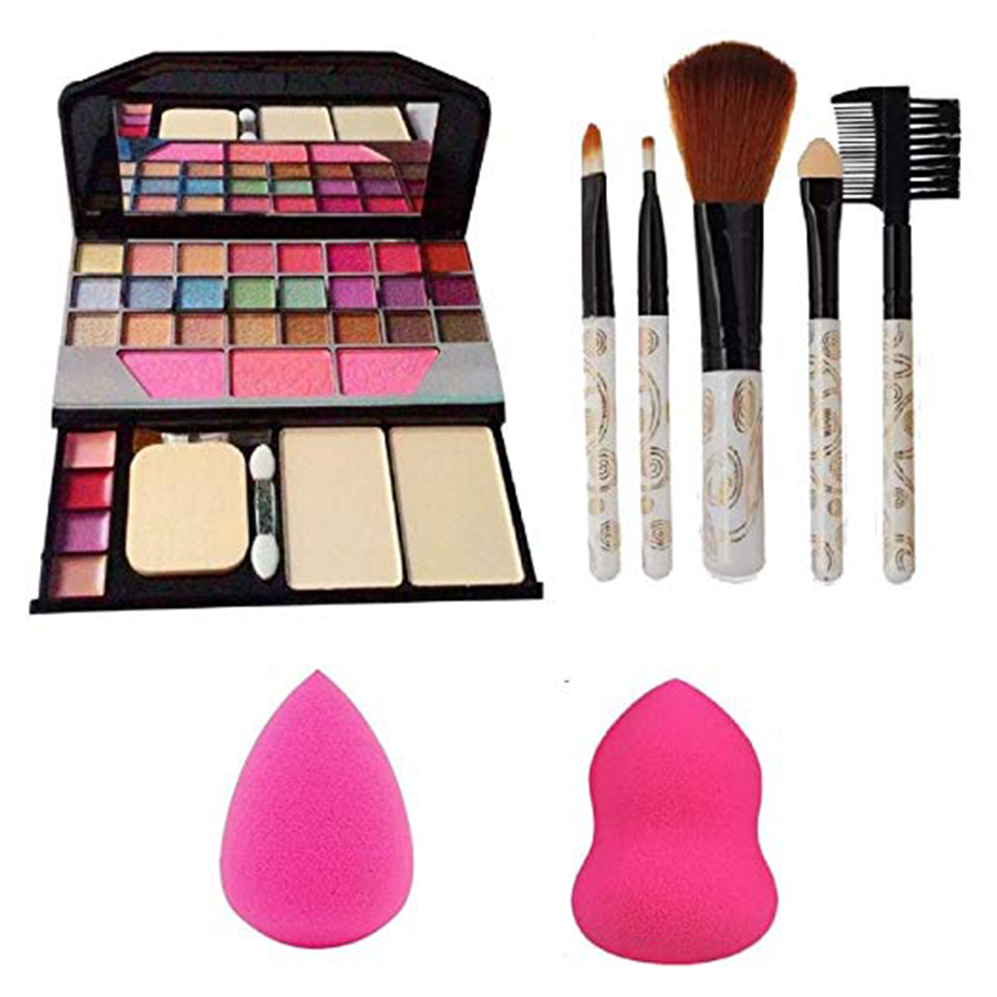 Buy Adbeni Makeup Combo Set of 3 Along With 2 Puff & 5 Makeup Brushes