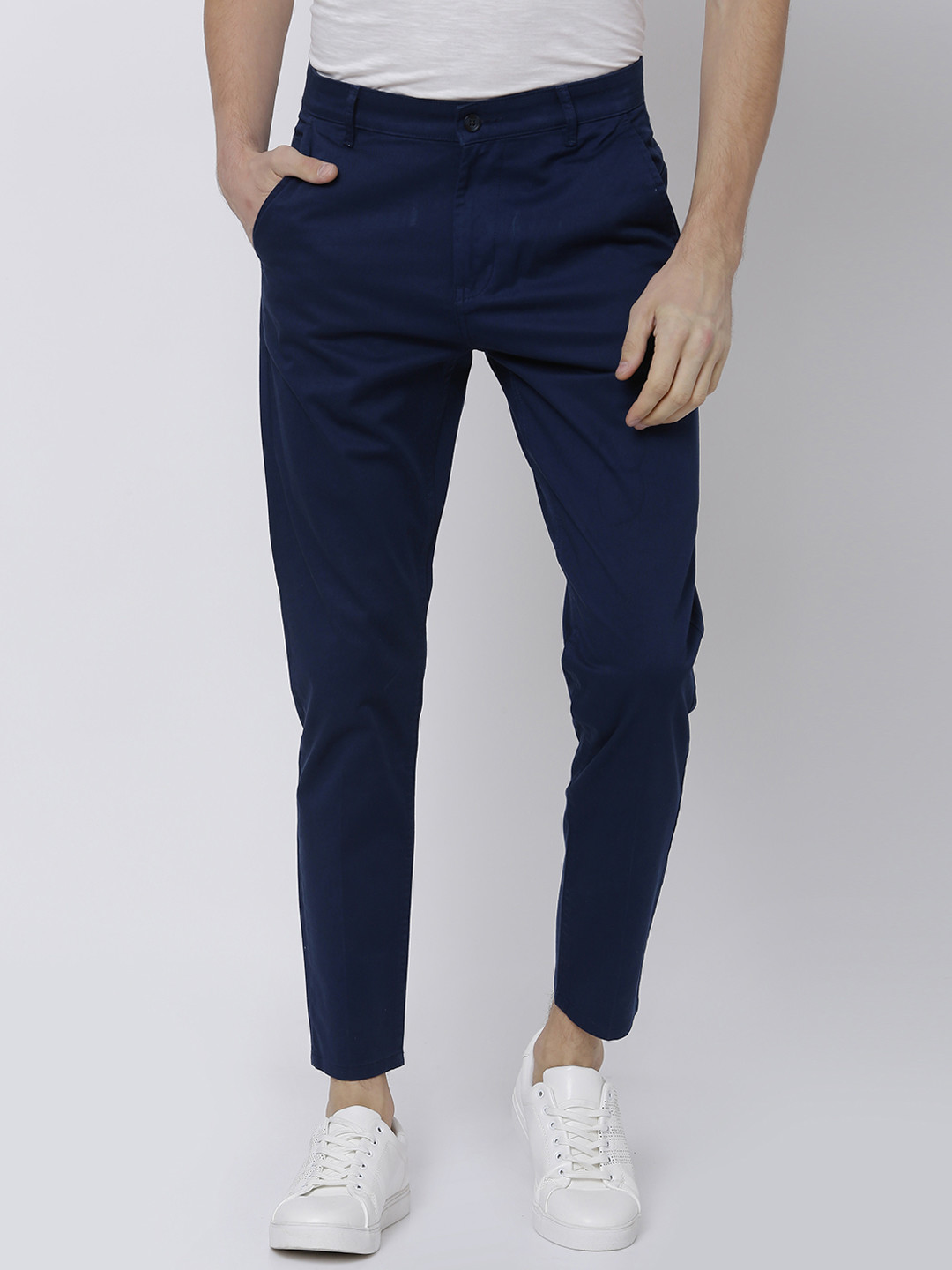Buy Fashlook Navy Blue Slim Fit Casual Trousers For Men Online @ ₹679 ...