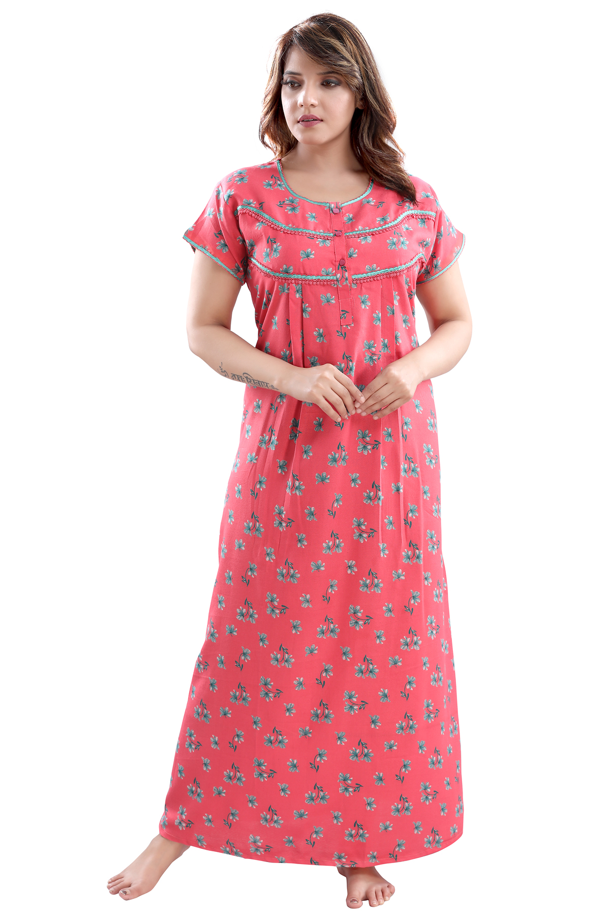 Buy Be You Floral Print Women Alpine Nighty / Night Gowns (Pink, Free ...
