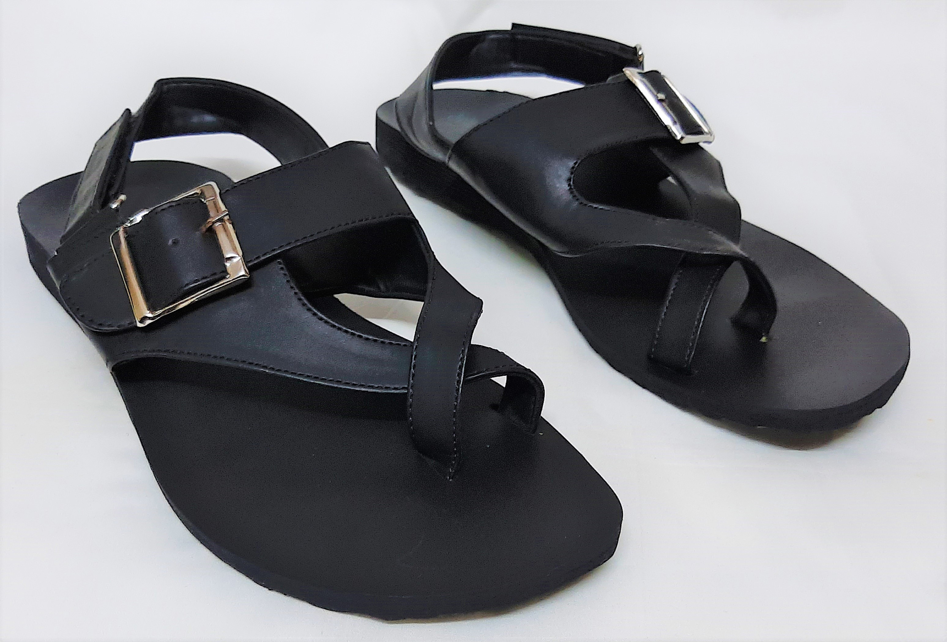 Buy Leather Chappal Black Buckle G Online @ ₹699 from ShopClues