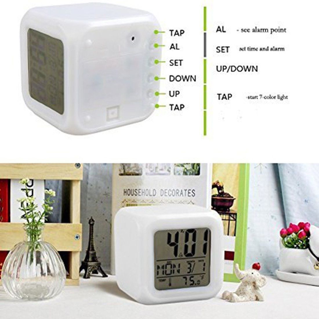 Buy Smart 7 Color Changing Clock Cube Desk Night Table Alarm Clock