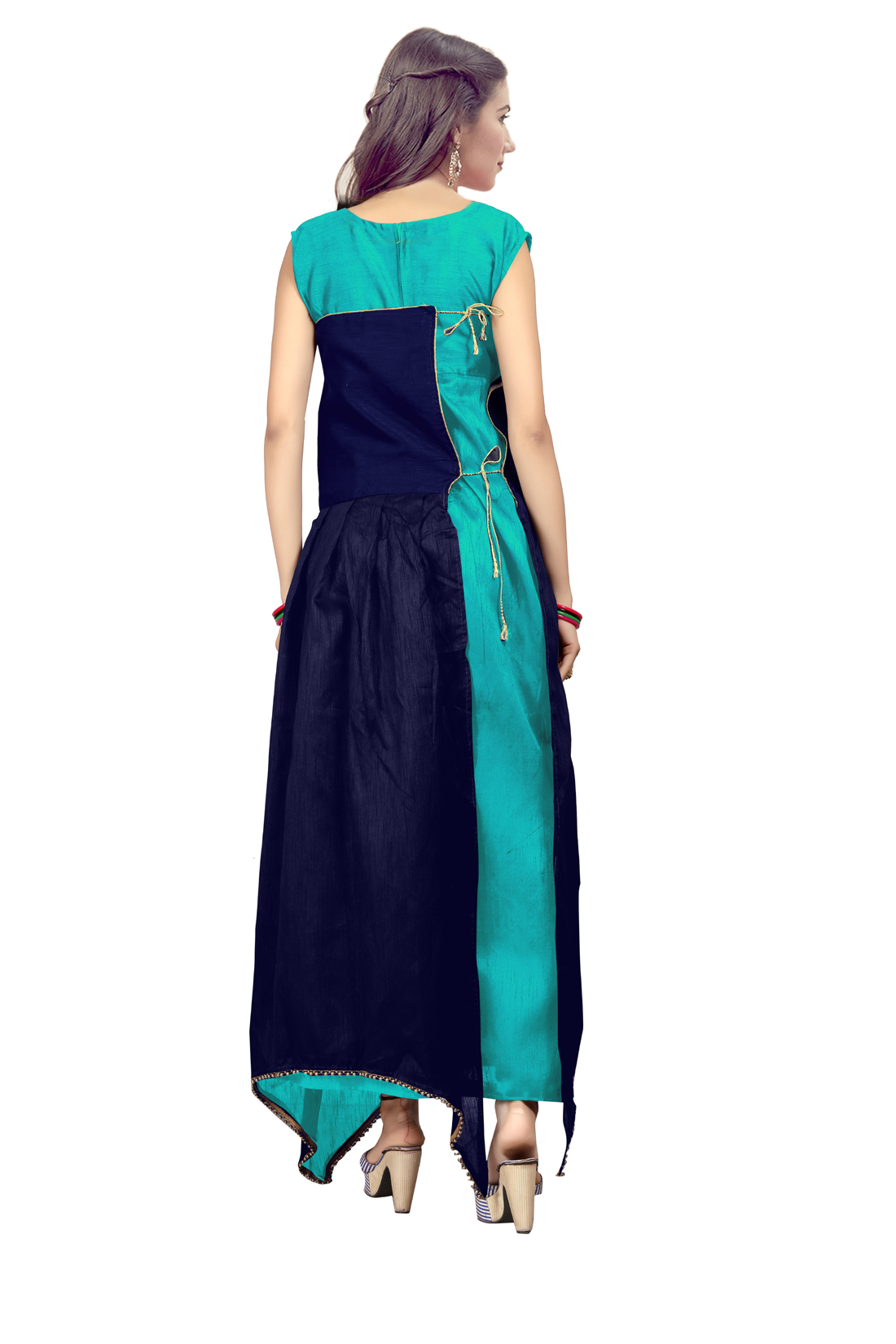 Buy Saadhvi Sky Blue Bangalore Silk Embroidered Semi Stitched Gown