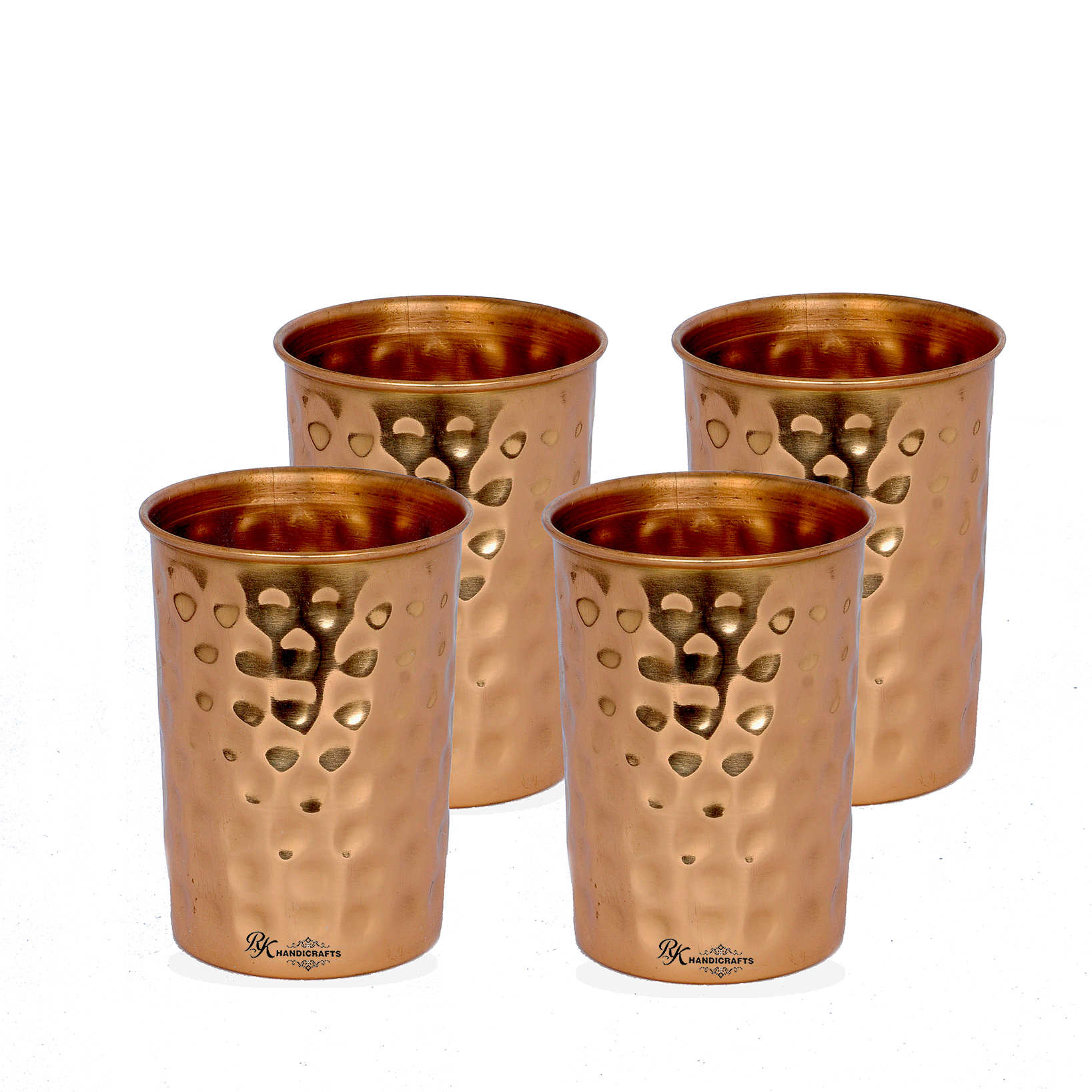 R K HANDICRAFTS Water Bottle 100 Pure Hammered Copper Glass set of 4 pcs