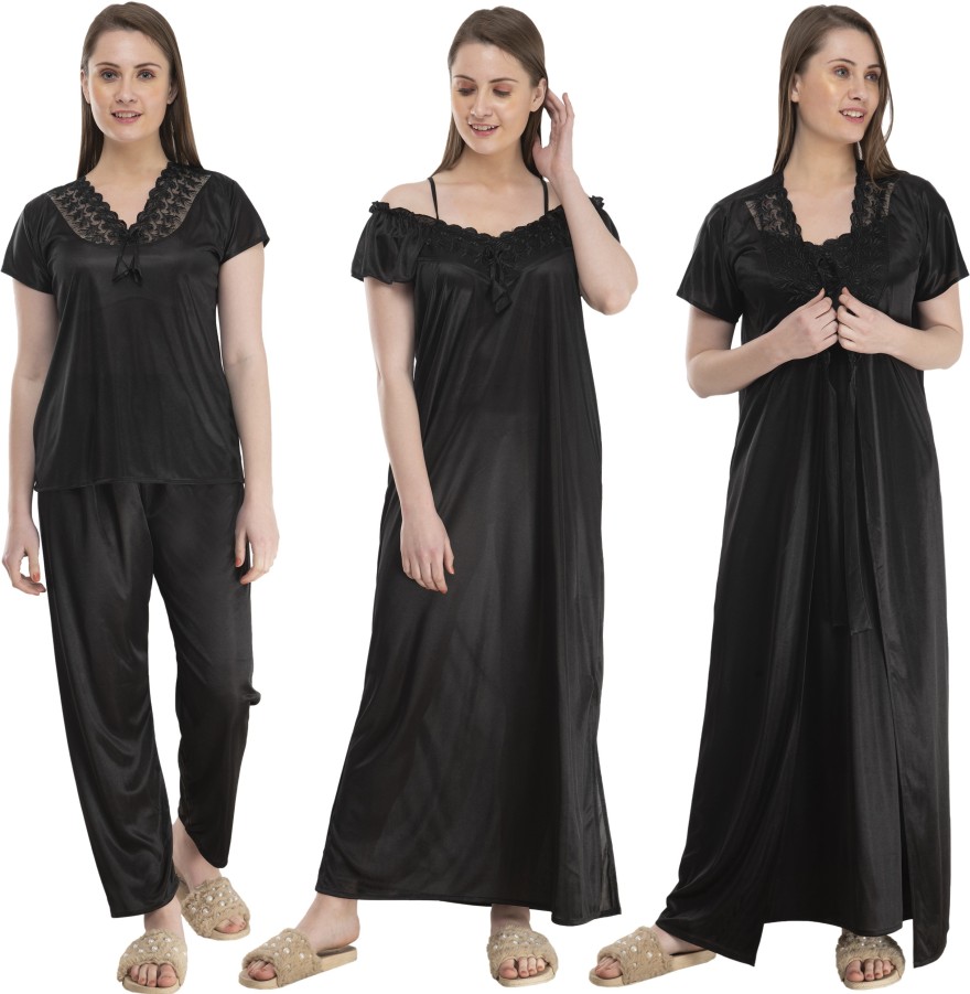 Buy Women Nighty Set Pack Of 4 Black Nighty Black Online Get 58 Off 