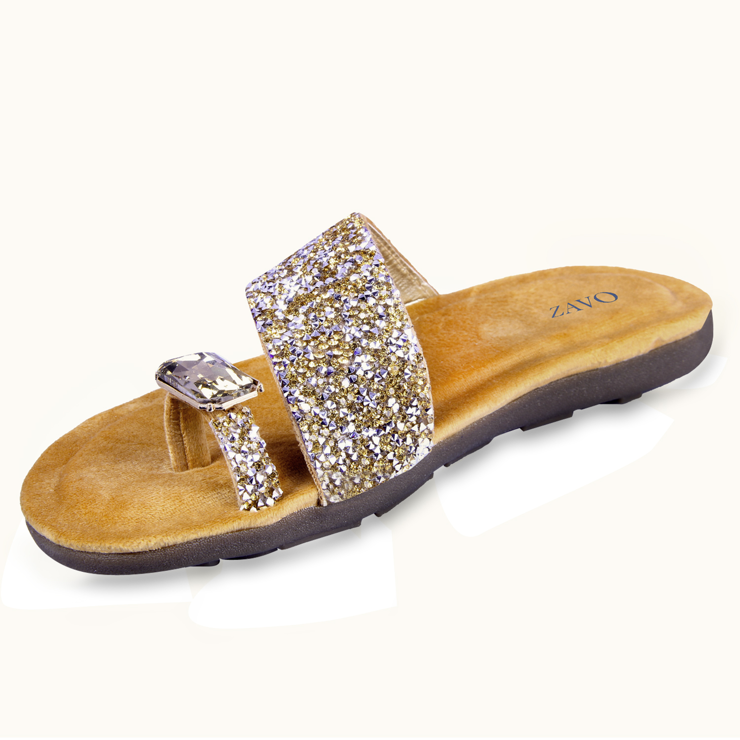 Buy ZAVO Women Gold Shimmer Slippers/Flip-Flops Online @ ₹1029 from ...