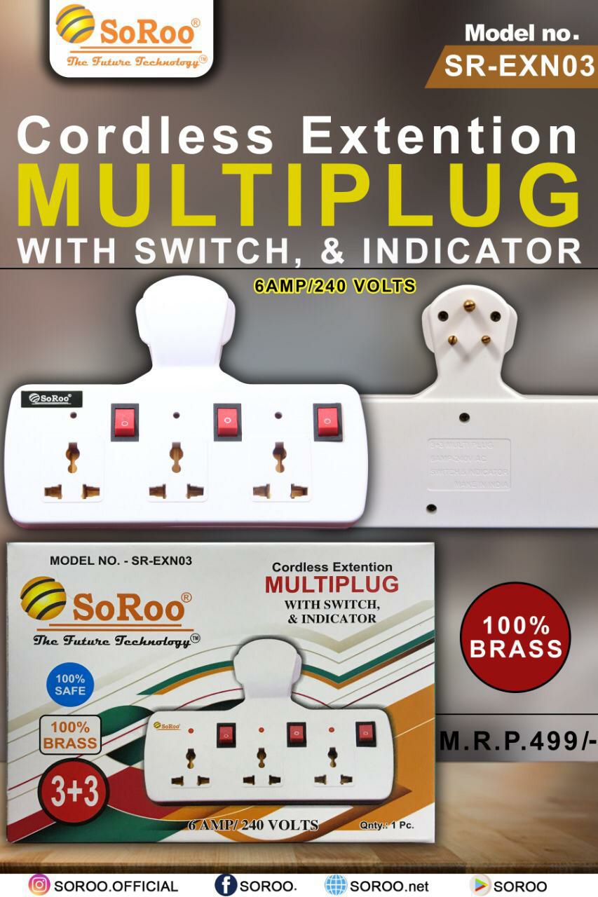 Wireless 3 Extention Cord Multi Socket Board with individual Switch Indicators 220V 6A SR EXN03