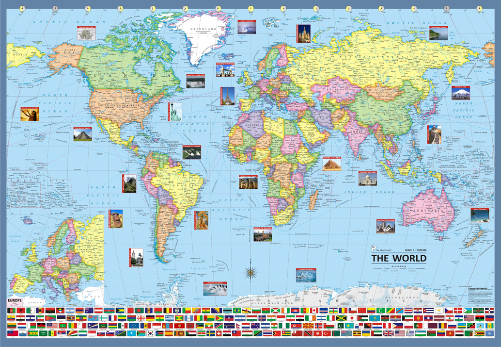 Buy World Map Wall Chart With Flags of Country, Size 40x28 inch (100x70 ...