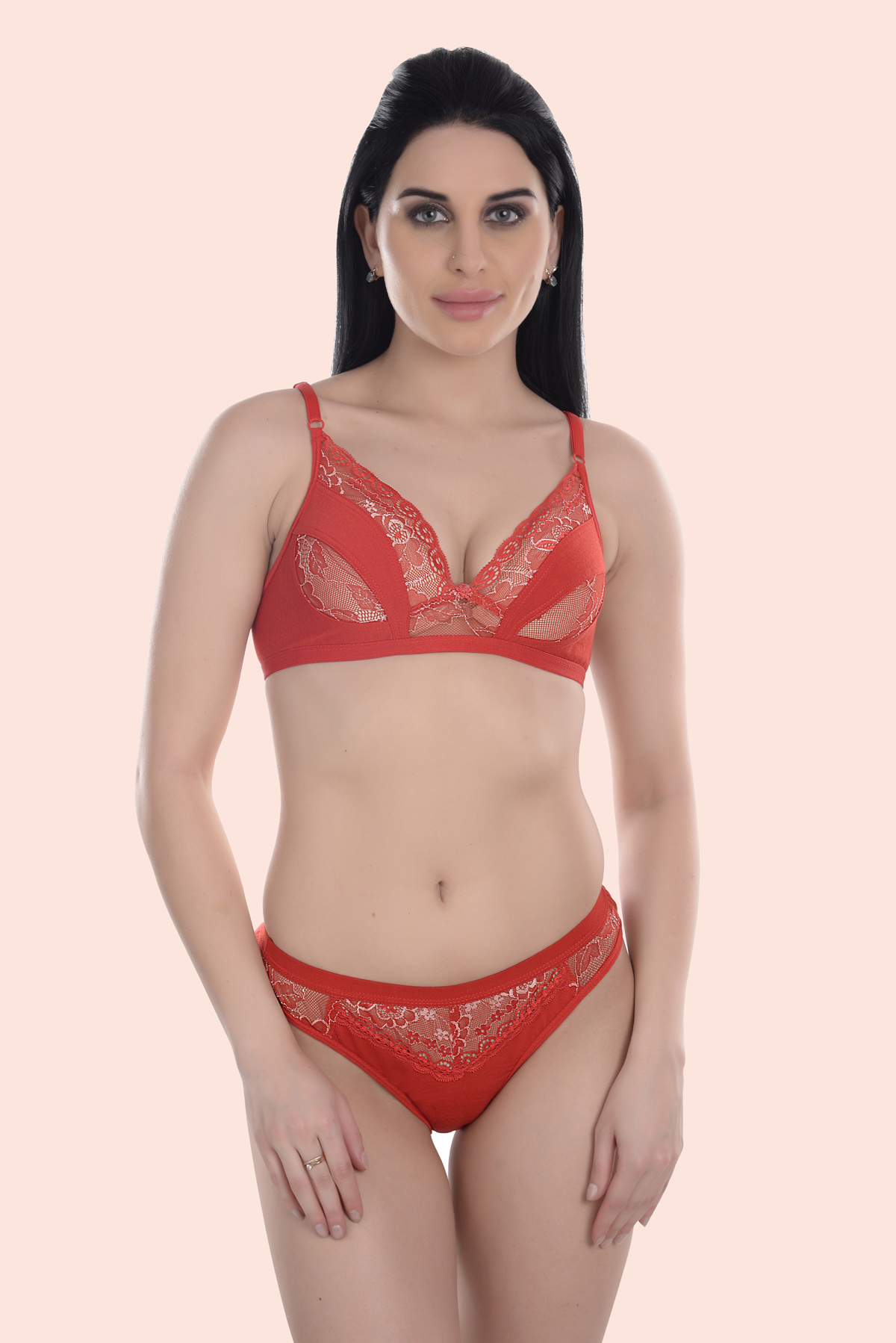 Buy Fashion Comfortz Red Cotton Bra Panty Set Pack Of 1 Online