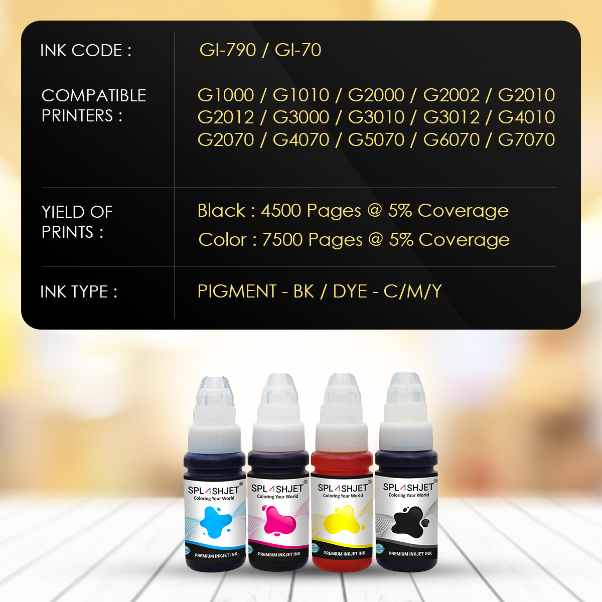 Buy Splashjet Refill Ink for Canon G2000, G1000, G6070, G5070, G3000