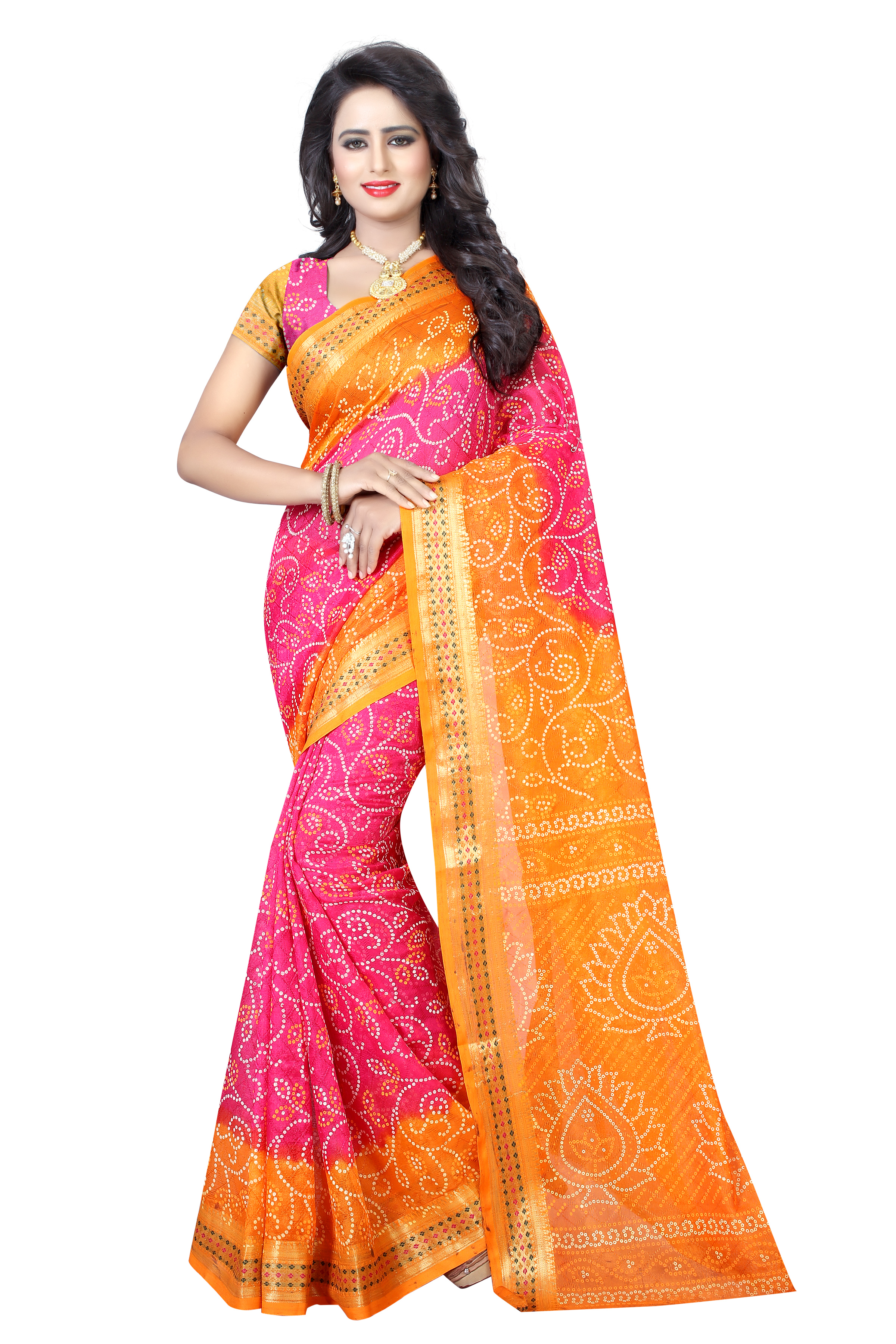 Svb Multicolour Art Silk Printed Bandhani Saree