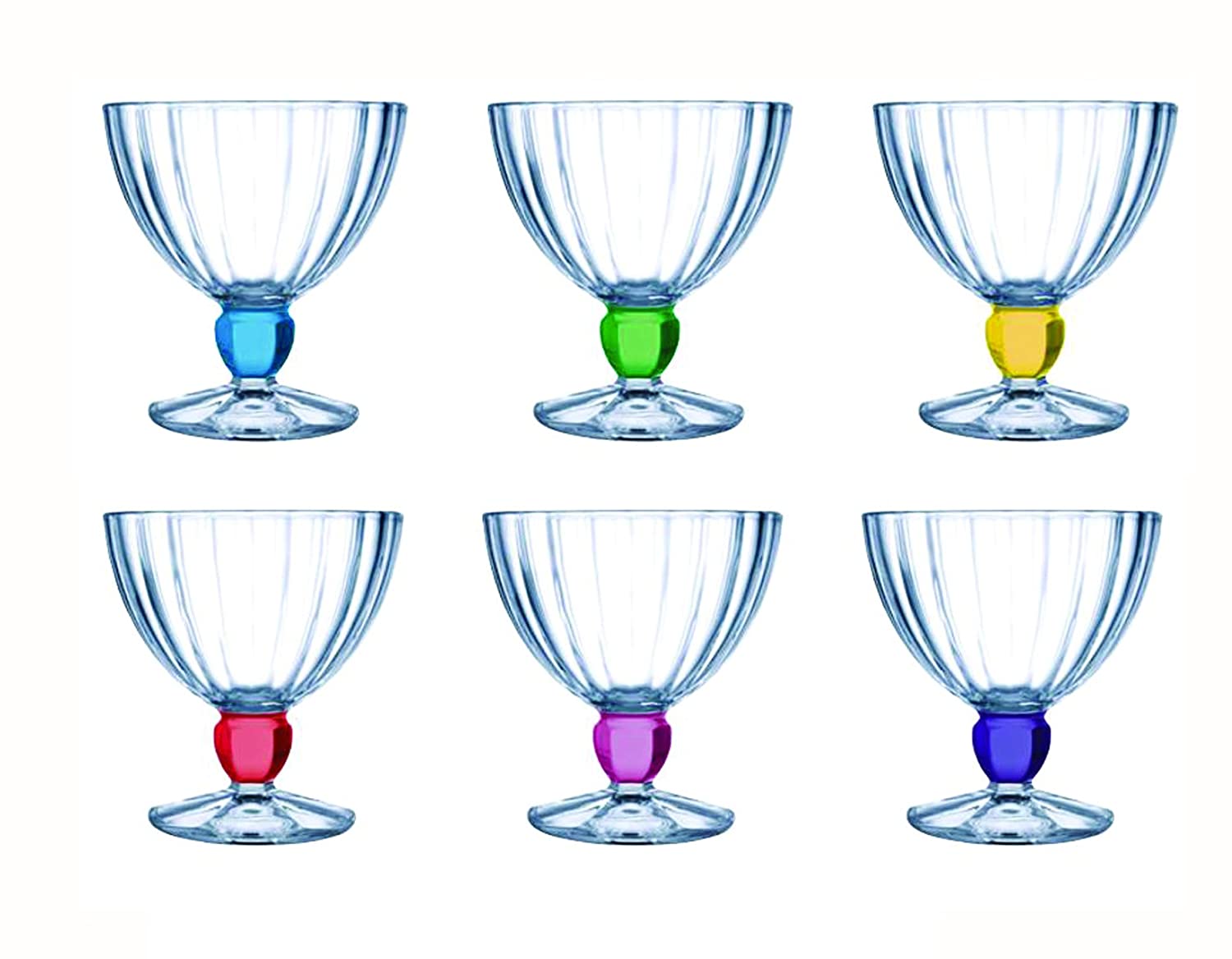 Luminarc Quadro Rainbow Glass Ice Cream Cup Set, 300ml, Set of 6, Multicolour