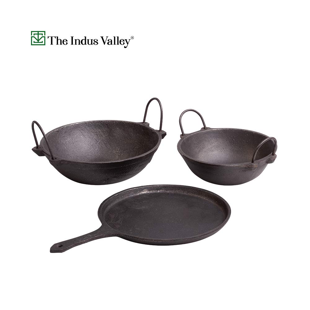 Buy The Indus Valley Cast Iron Cookware Set Kadai (2.5L) + Kadai (1
