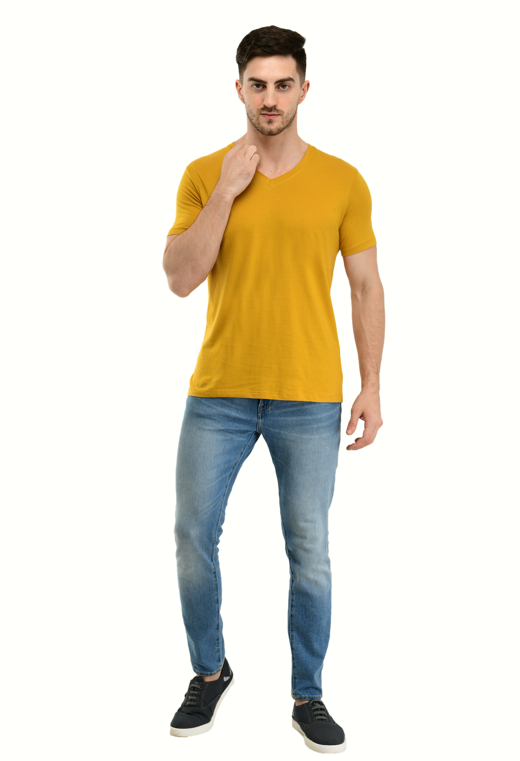 Buy Indra Fashion Stylish Man,s Round Nack Cotton Yellow T-Shart Online ...