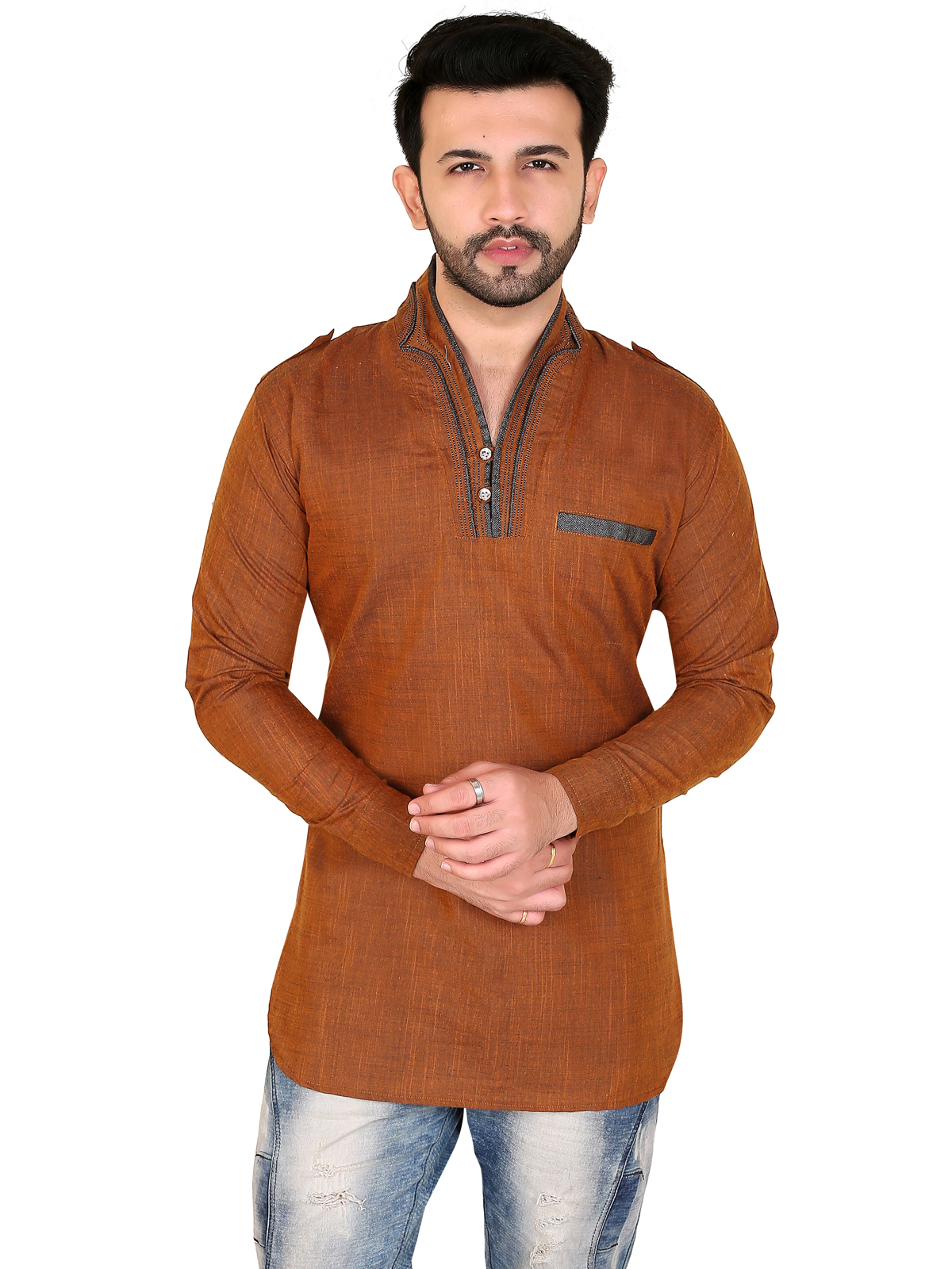 Buy Kandy Men's Dark Brown V Neck Short Kurta Online ₹519 from ShopClues
