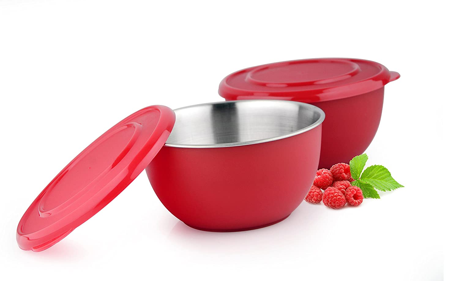 Buy Pack Of 4 Microwave Safe Stainless Steel Plastic Coated Red Bowl 13