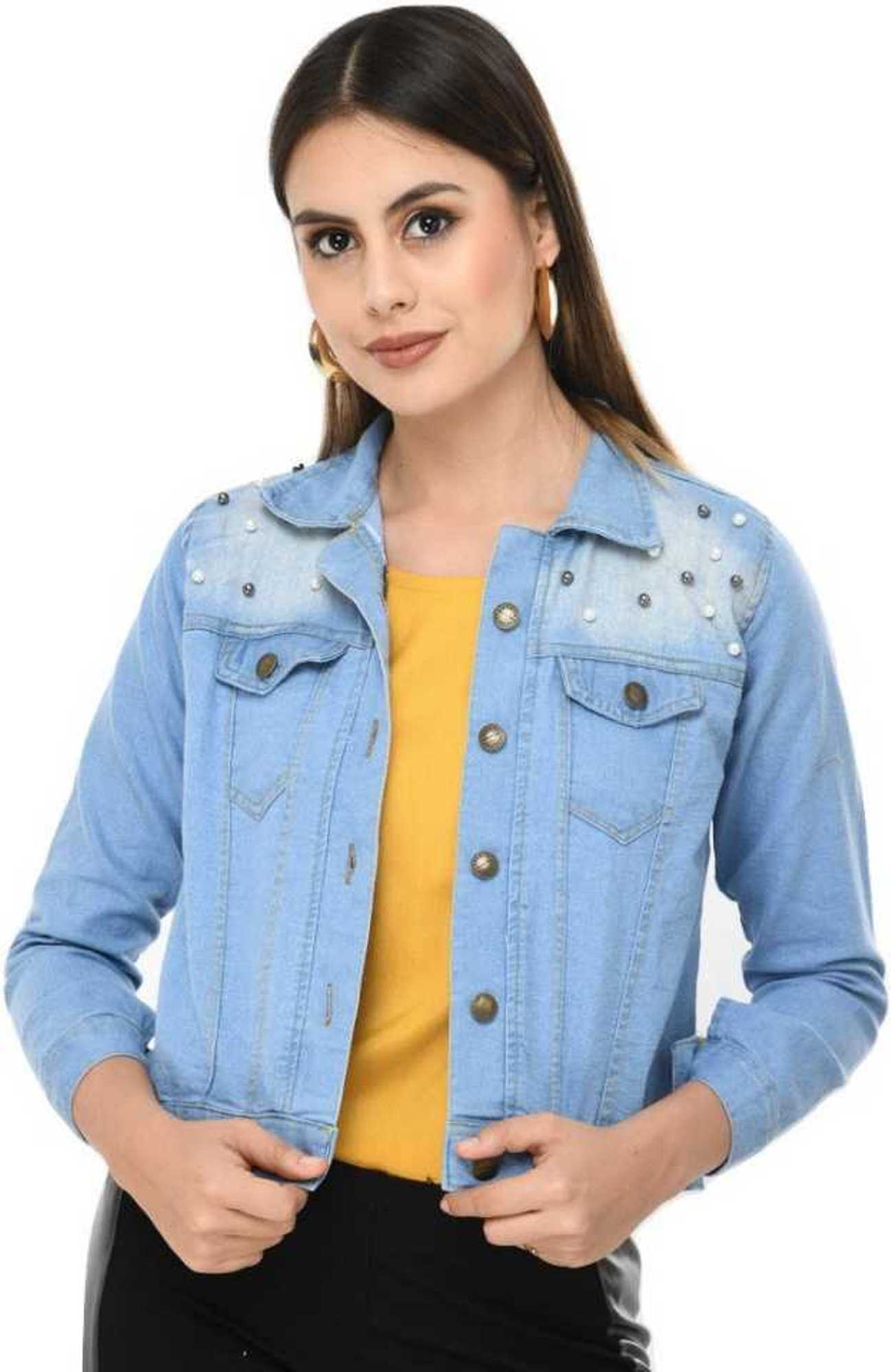 Buy preserve Light Blue Pearls Denim Jacket Online - Get 45% Off