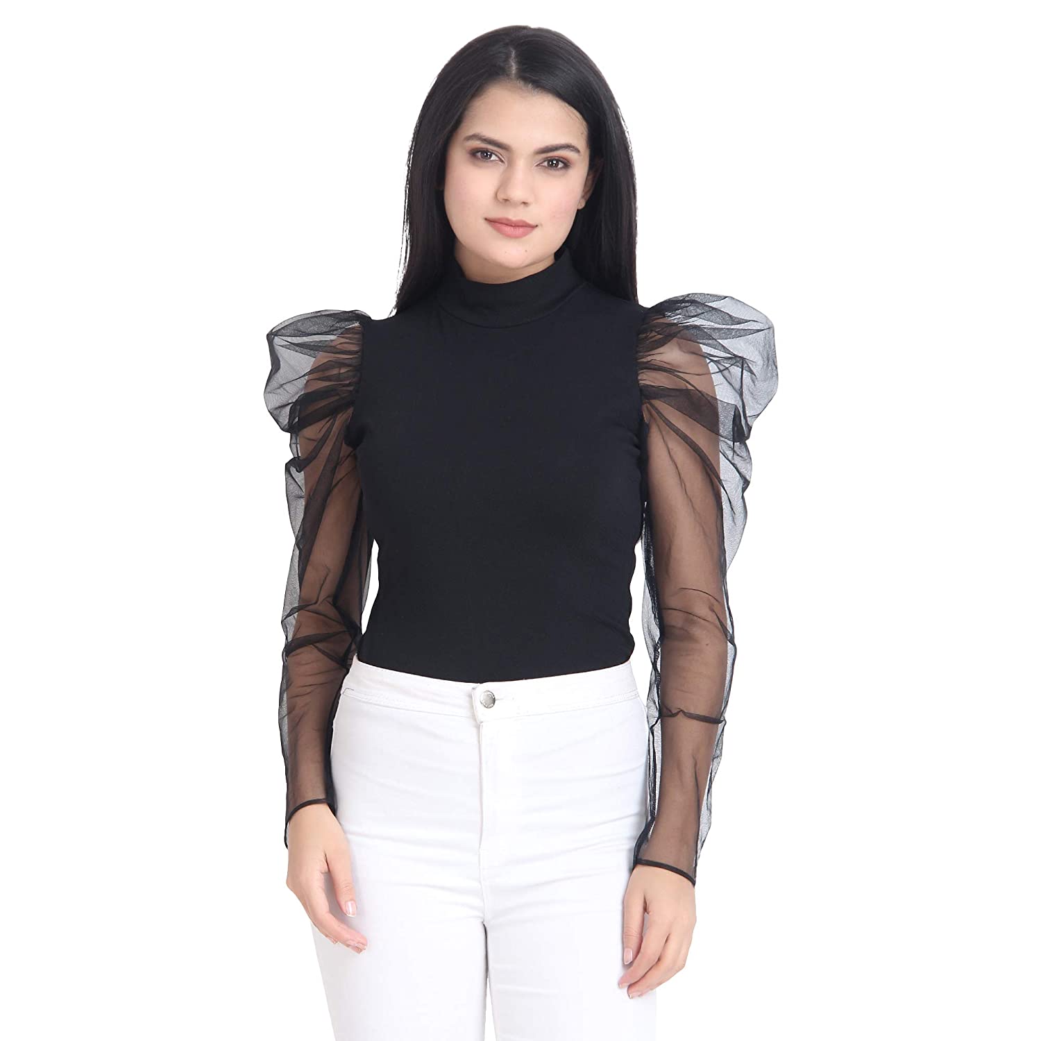 Black High Neck Long Sleeve Top