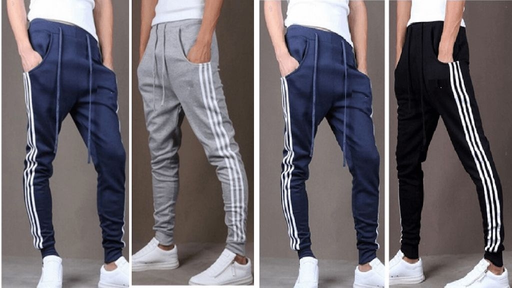 Buy Blue black and grey three white stripes combo track pant Online ...