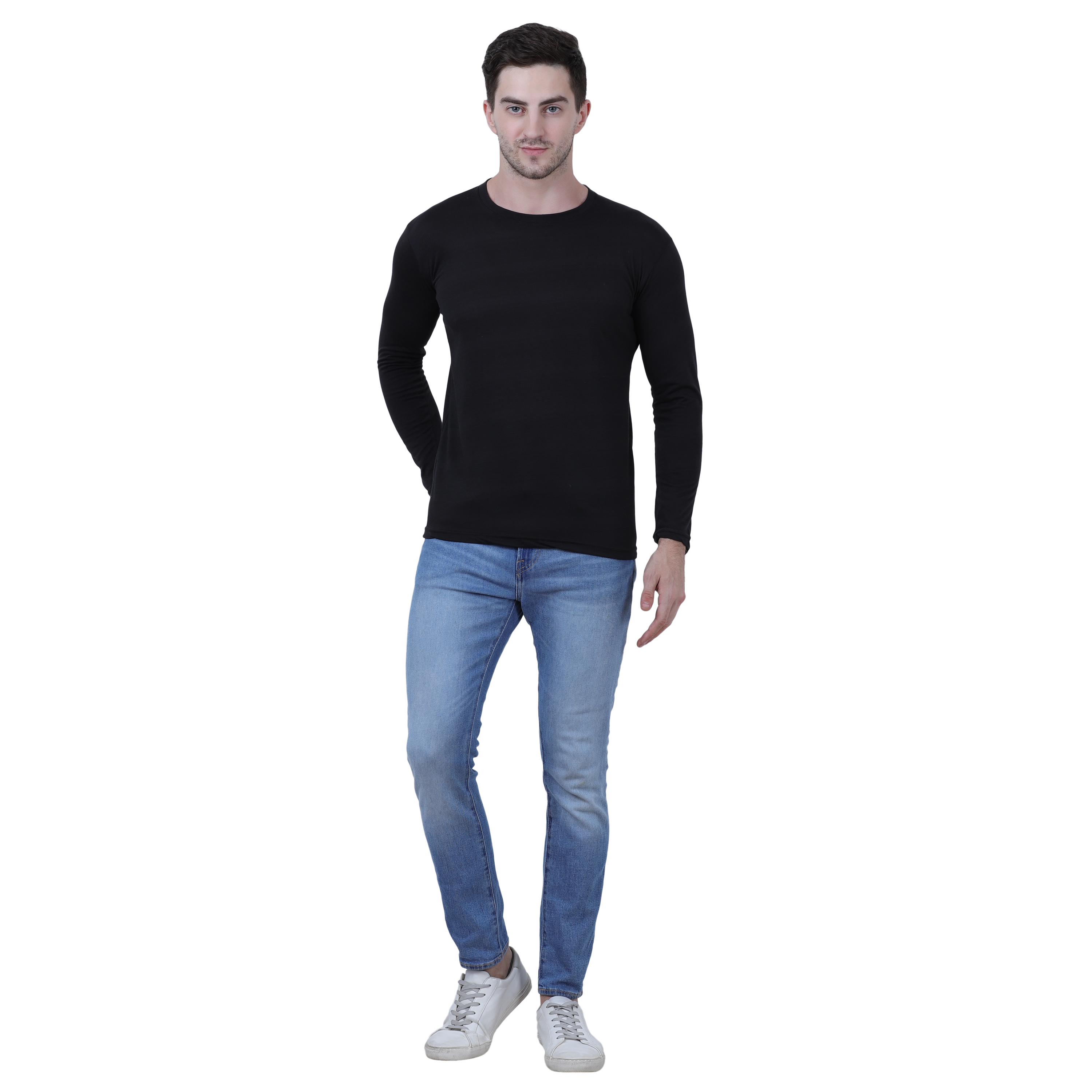 Buy Ketex Black Round Neck Spun Cotton Full Sleeves Men T-shirts (Pack ...